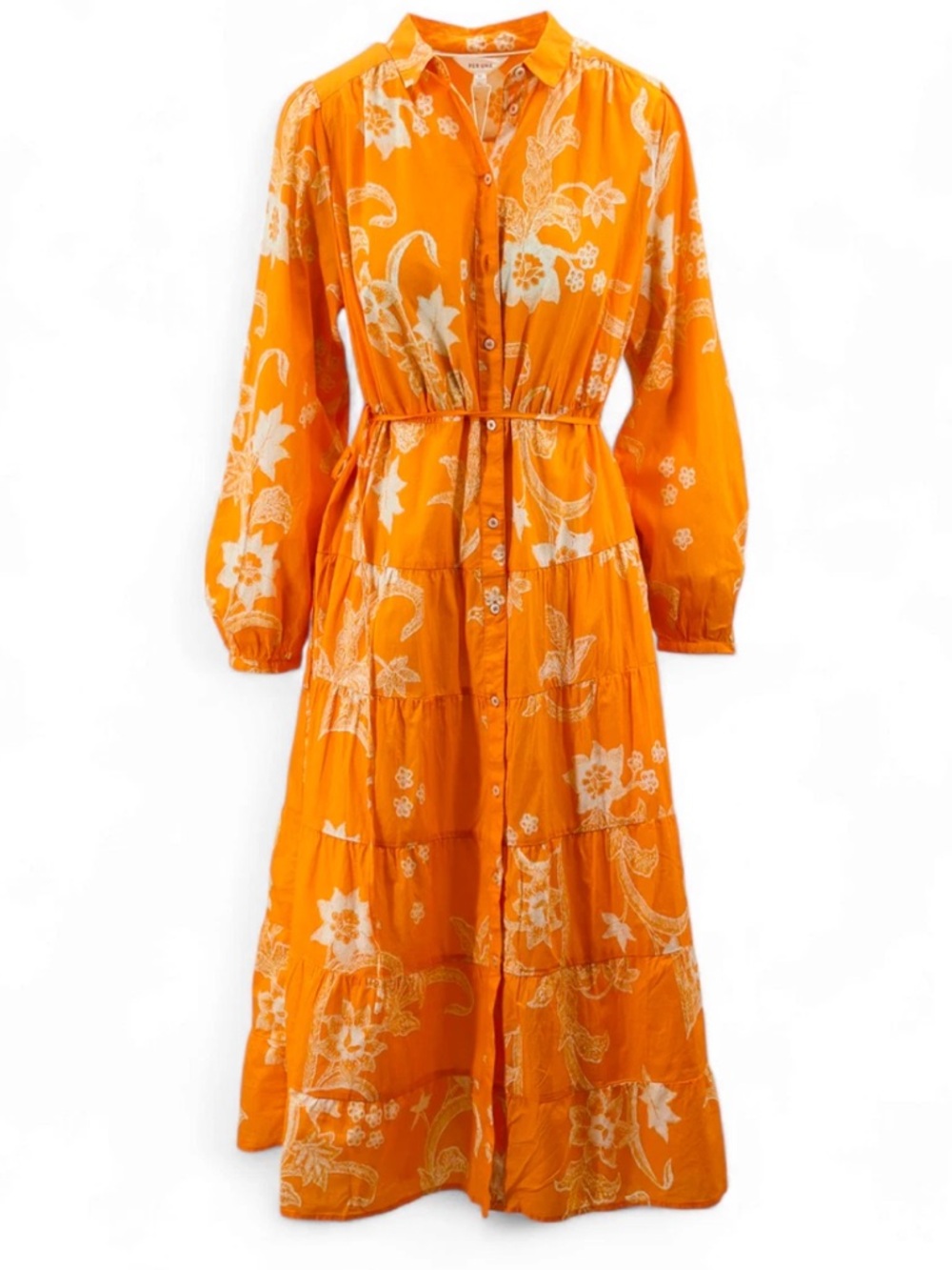 per una Orange Floral Button-Front Maxi Dress